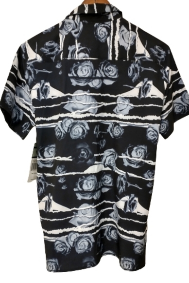 Drill NYC Shirt Black Grey Rose Print Button Down - Picture 2 of 11